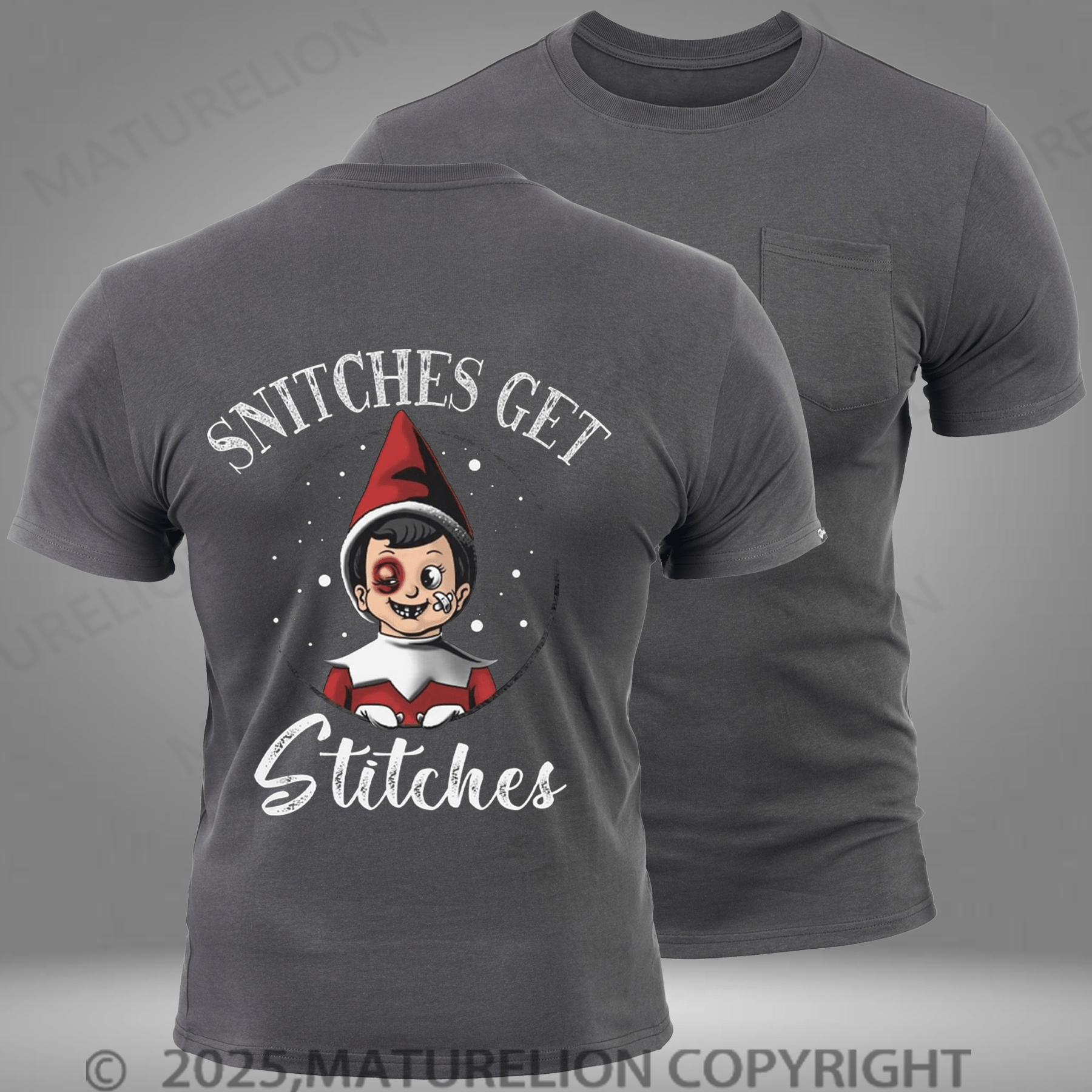 Maturelion Men's T-shirt Funny Snitches Get Stitches Christmas Pocket T-Shirt