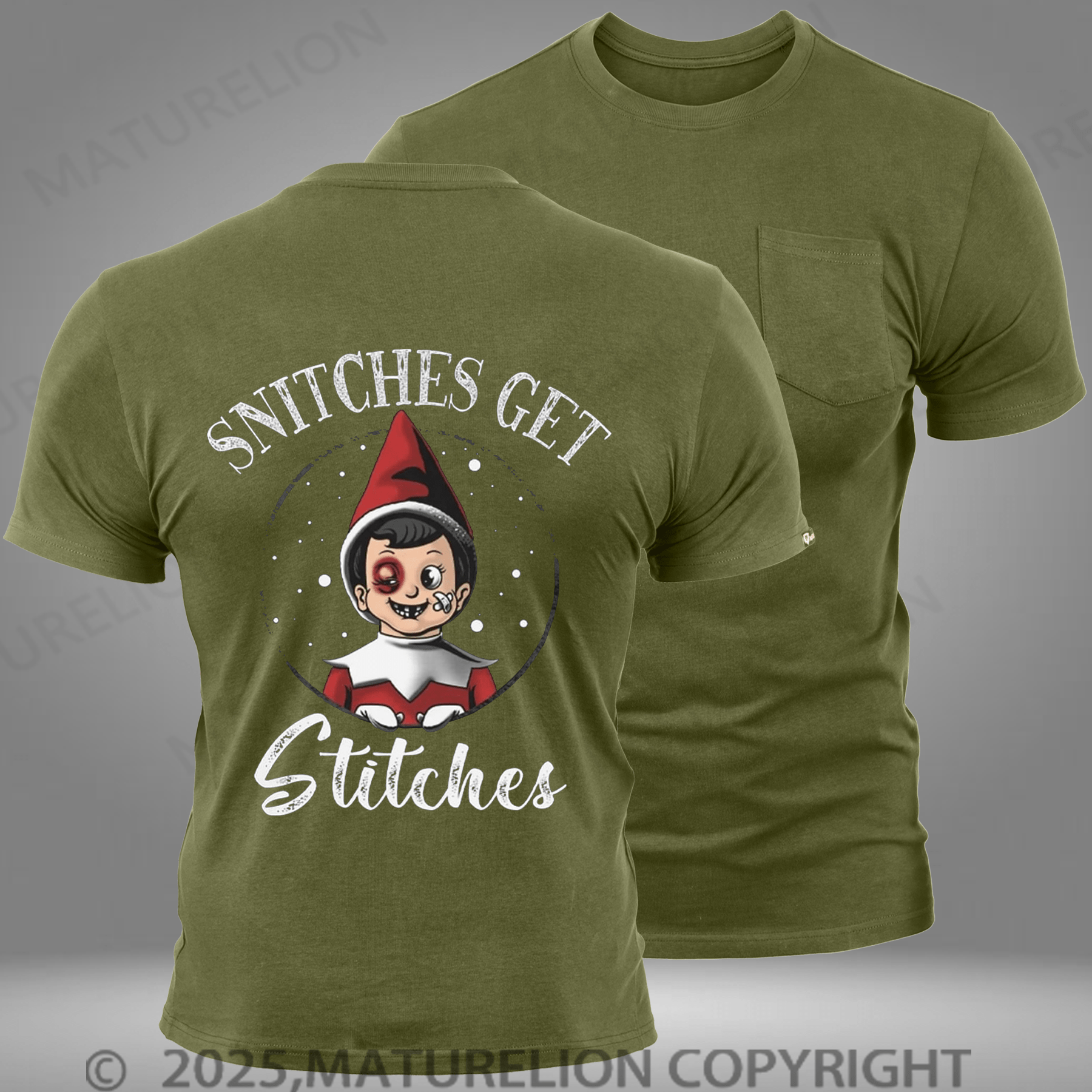 Maturelion Men's T-shirt Funny Snitches Get Stitches Christmas Pocket T-Shirt