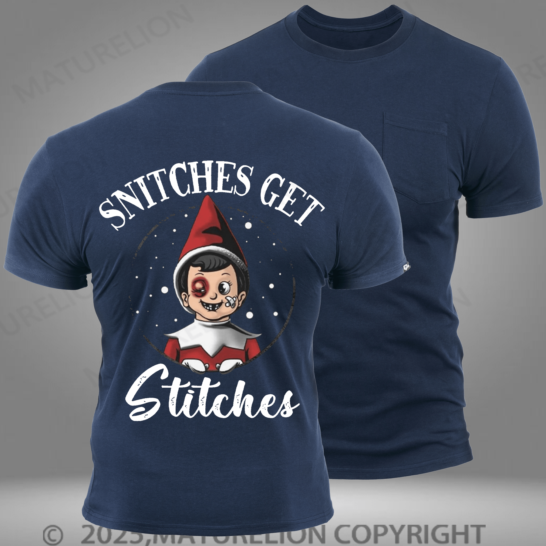 Maturelion Men's T-shirt Funny Snitches Get Stitches Christmas Pocket T-Shirt