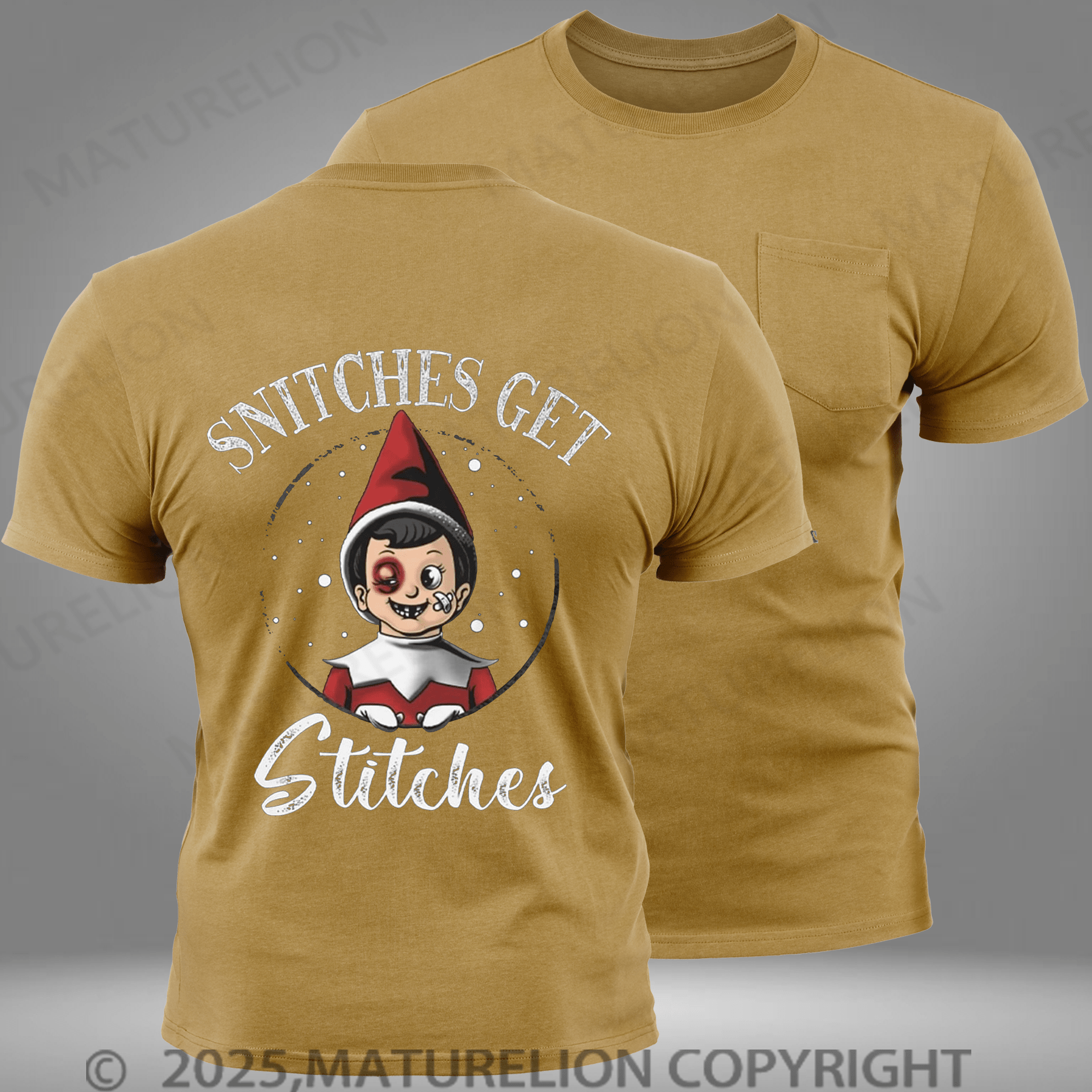 Maturelion Men's T-shirt Funny Snitches Get Stitches Christmas Pocket T-Shirt