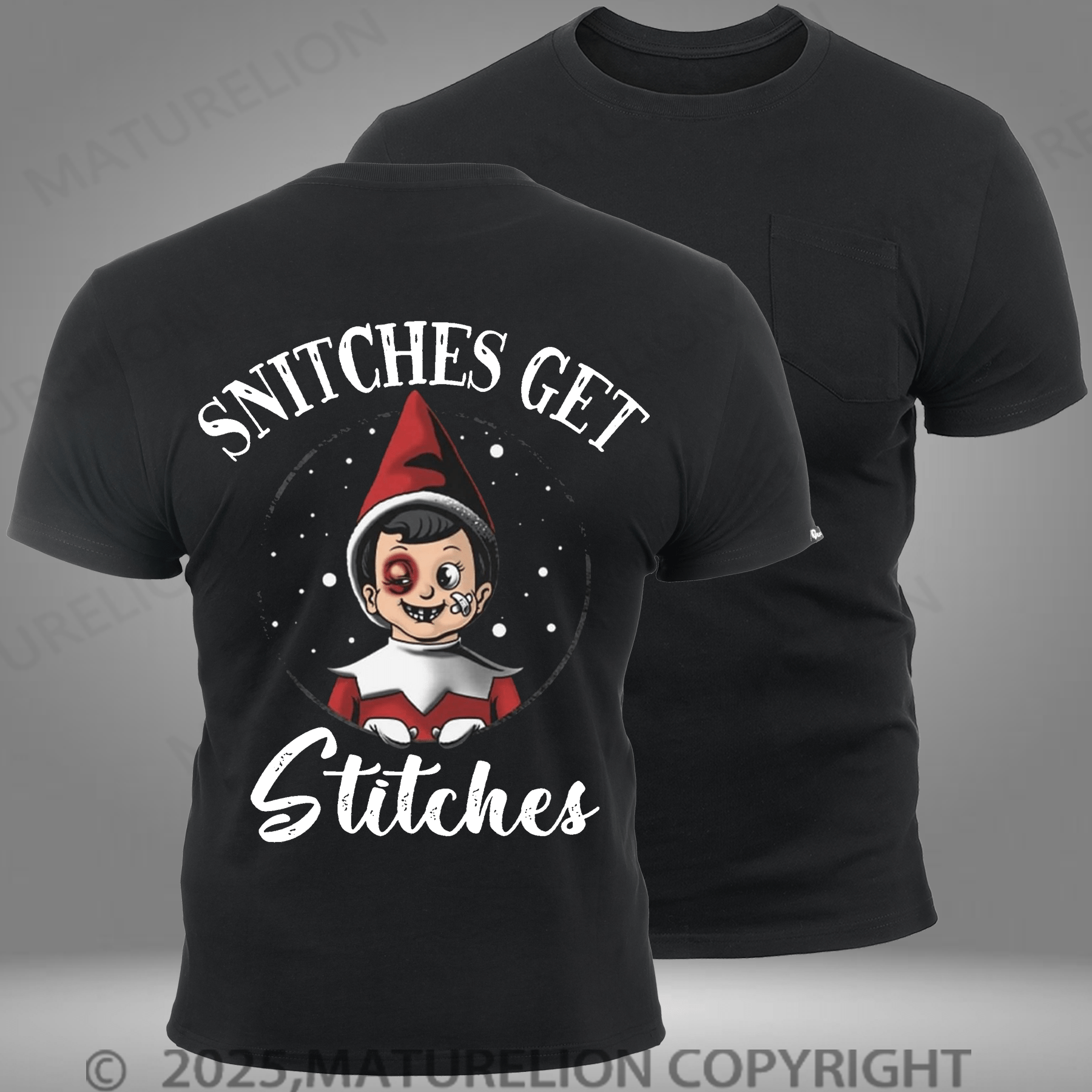 Maturelion Men's T-shirt Funny Snitches Get Stitches Christmas Pocket T-Shirt