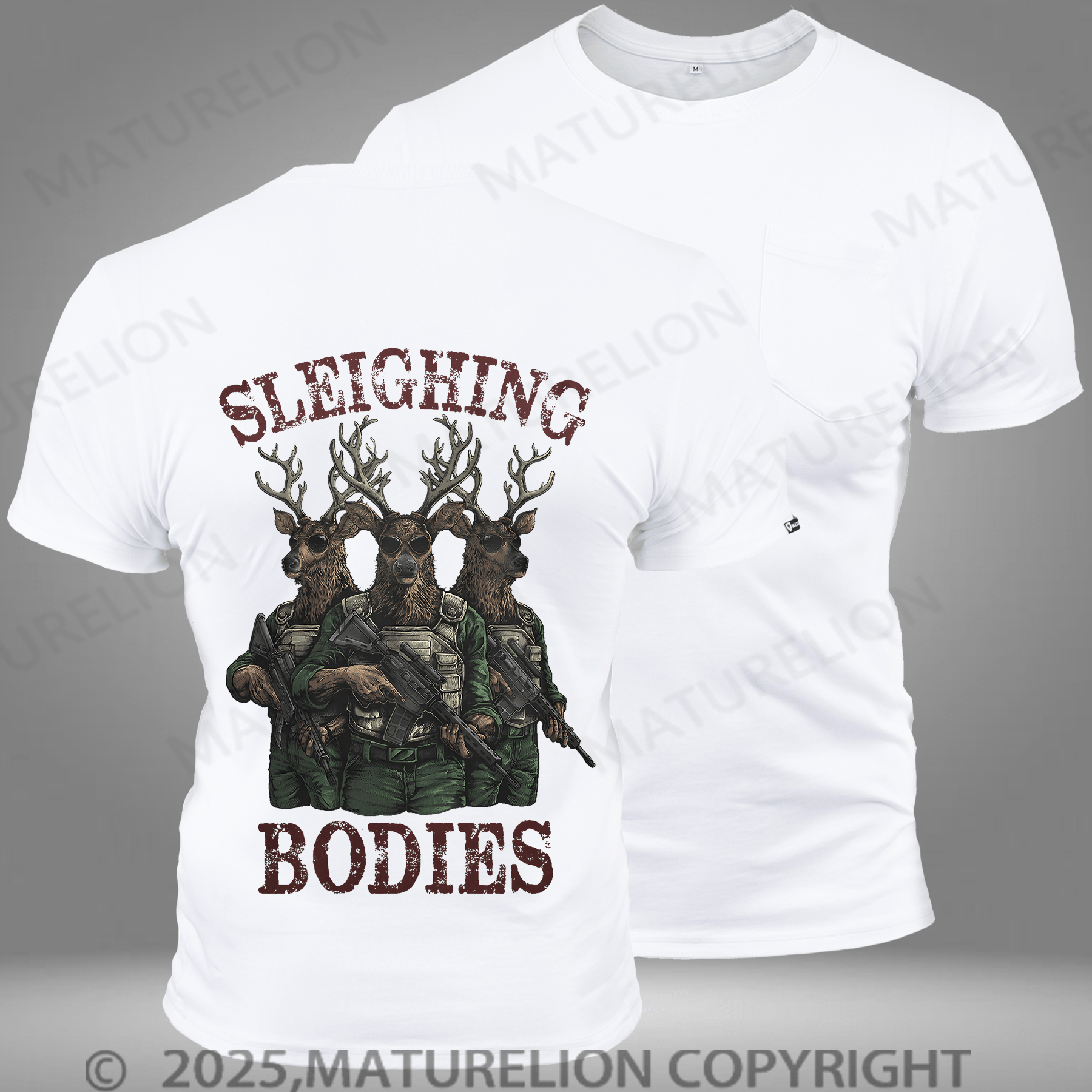 Maturelion Men's T-shirt Sleighing Bodies Pocket T-Shirt