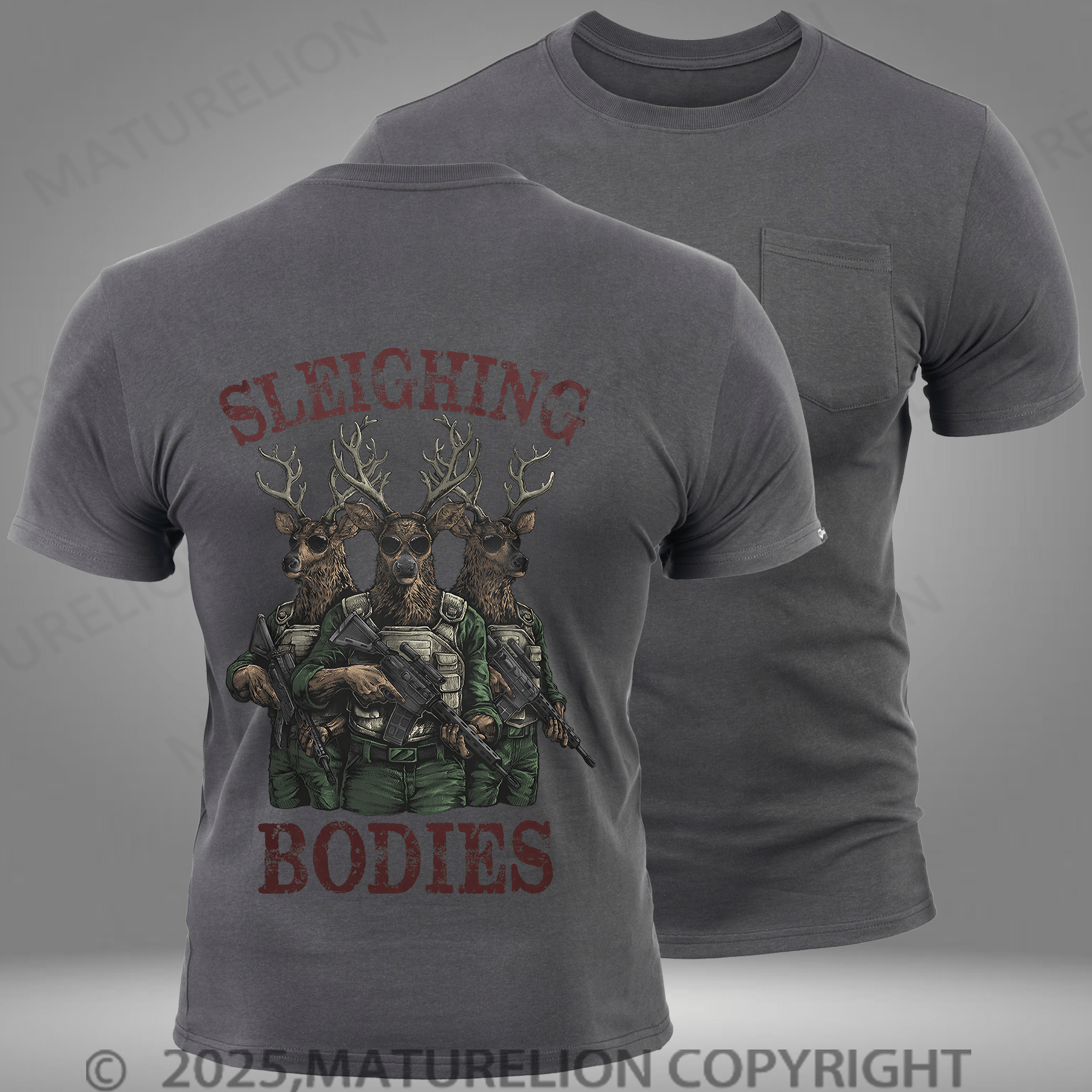 Maturelion Men's T-shirt Sleighing Bodies Pocket T-Shirt