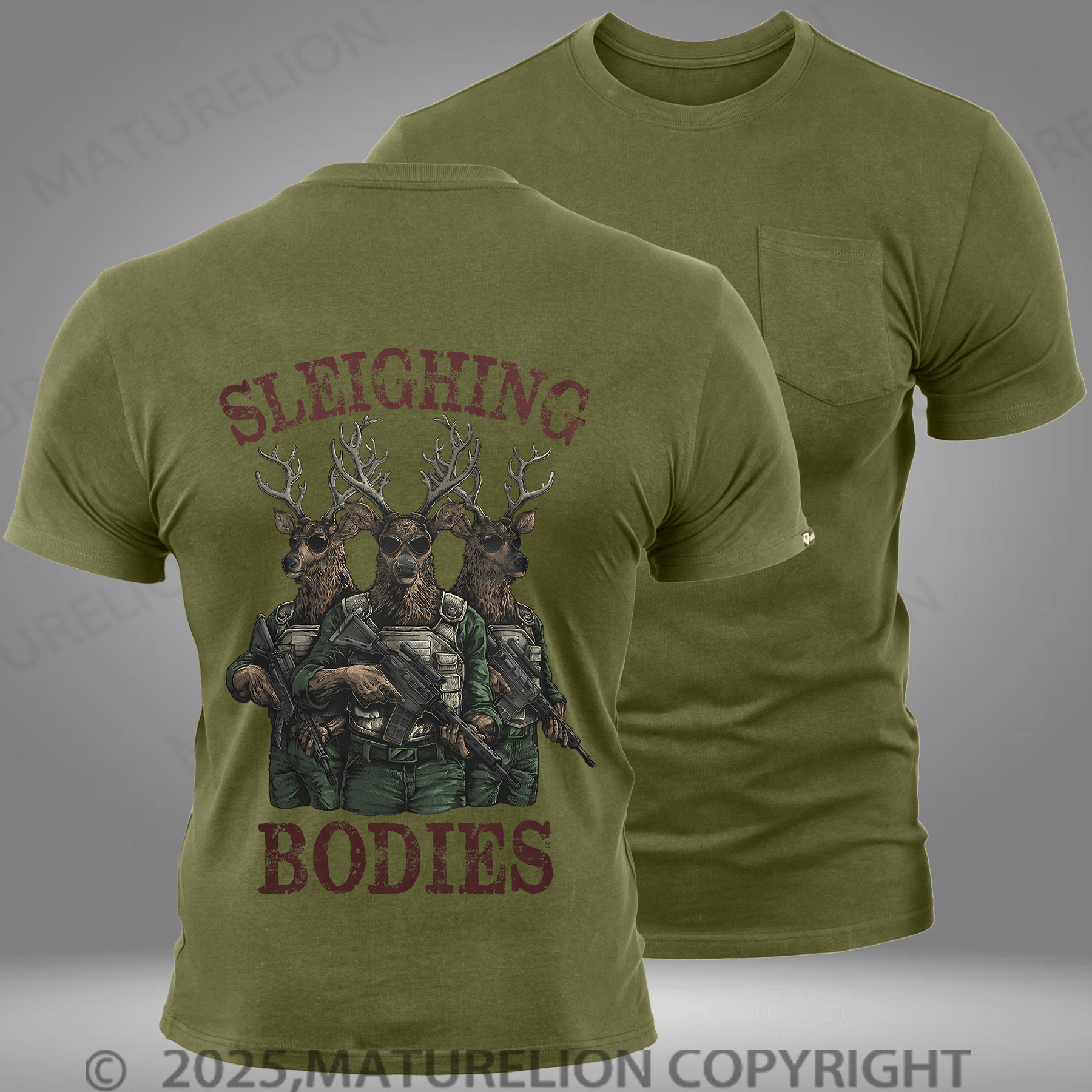 Maturelion Men's T-shirt Sleighing Bodies Pocket T-Shirt