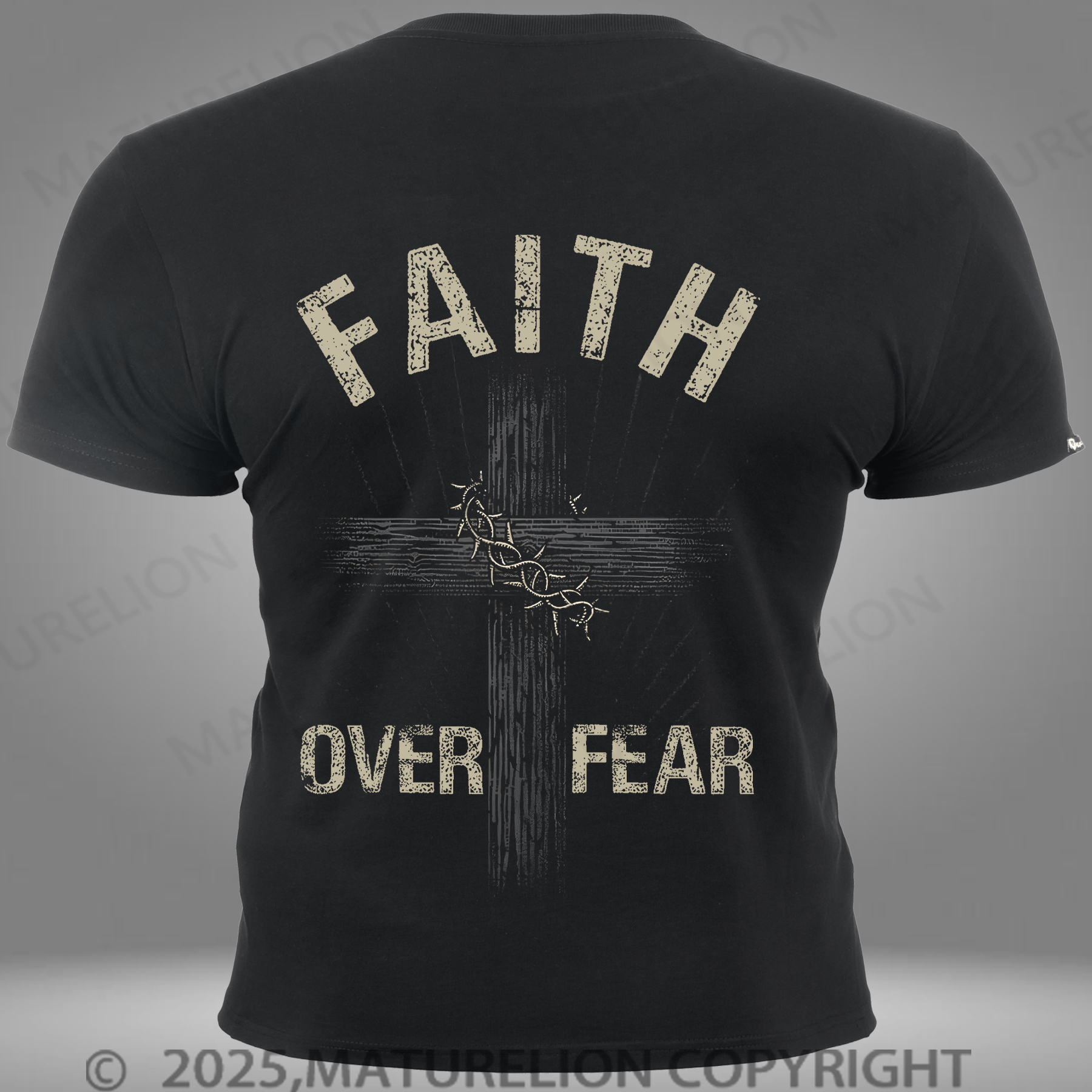 Maturelion Men's T-shirt Jesus Christ Cross Faith Over Fear Quote Saying Christian Vintage Pocket T-Shirt