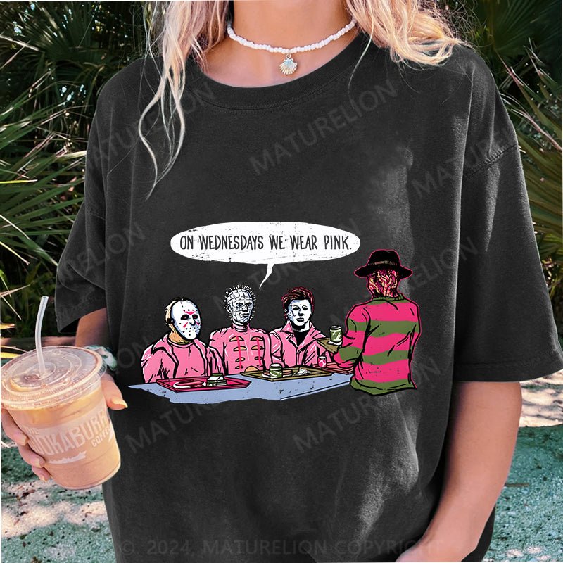 Maturelion Halloween On Wednesdays We Wear Pink DTG Printing Washed Cotton T-Shirt