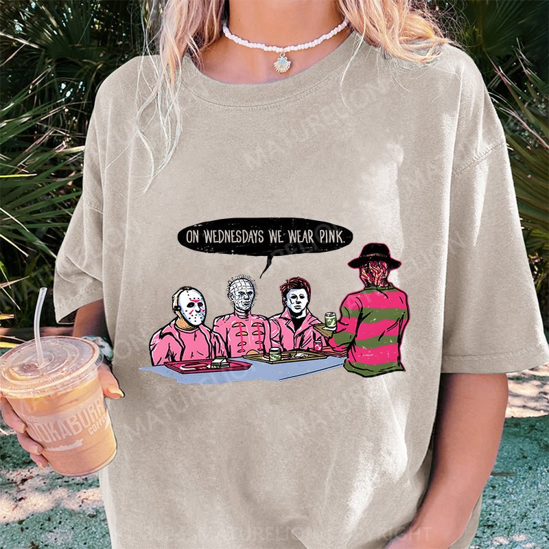 Maturelion Halloween On Wednesdays We Wear Pink DTG Printing Washed Cotton T-Shirt