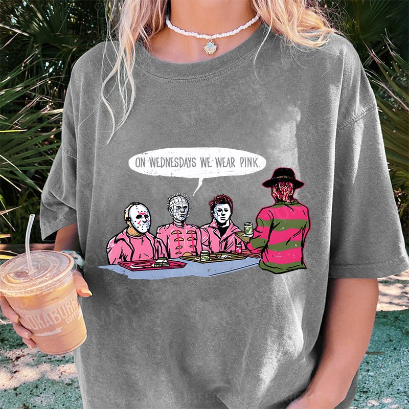 Maturelion Halloween On Wednesdays We Wear Pink DTG Printing Washed Cotton T-Shirt