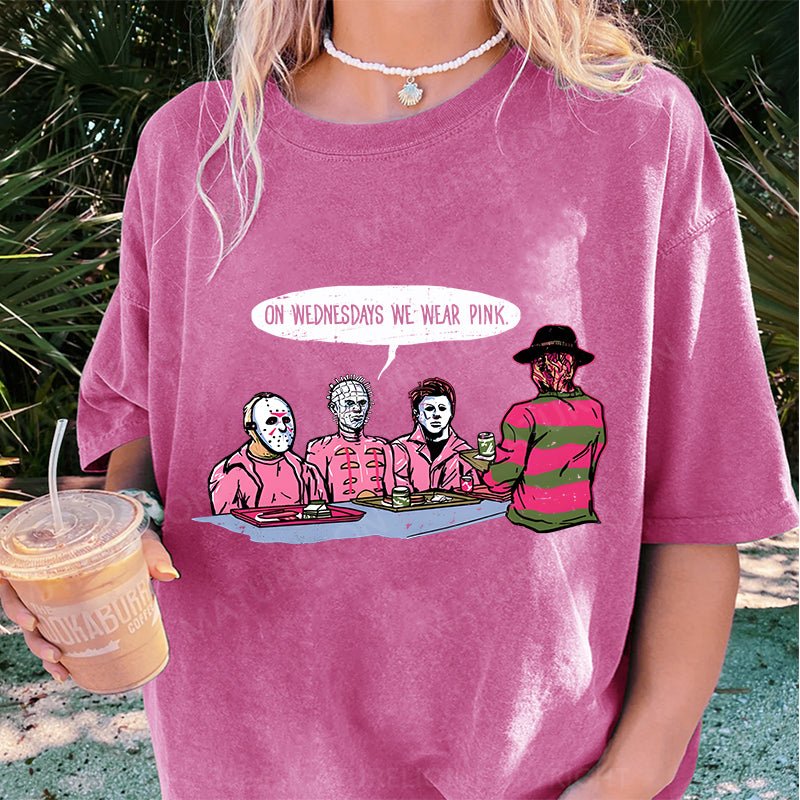 Maturelion Halloween On Wednesdays We Wear Pink DTG Printing Washed Cotton T-Shirt