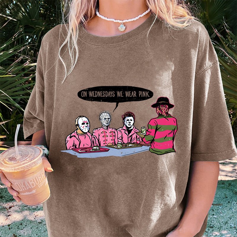 Maturelion Halloween On Wednesdays We Wear Pink DTG Printing Washed Cotton T-Shirt