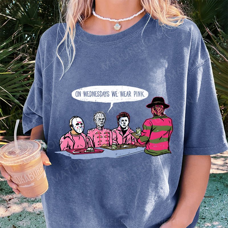 Maturelion Halloween On Wednesdays We Wear Pink DTG Printing Washed Cotton T-Shirt