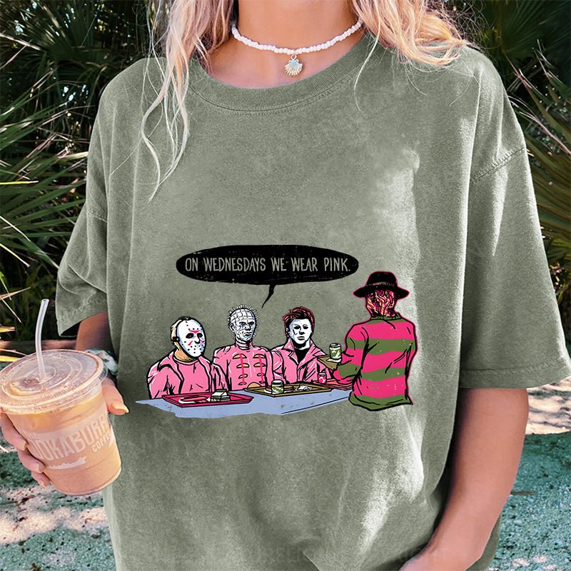 Maturelion Halloween On Wednesdays We Wear Pink DTG Printing Washed Cotton T-Shirt