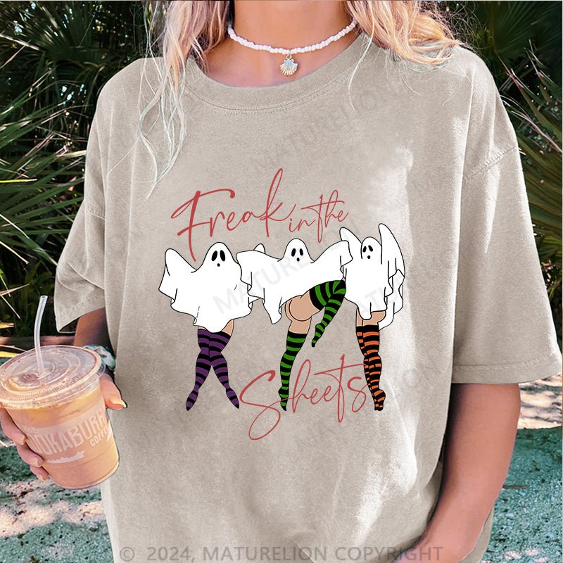 Maturelion Freak in The Sheets Ghost Pinups Ready to  DTG Printing Washed Cotton T-Shirt