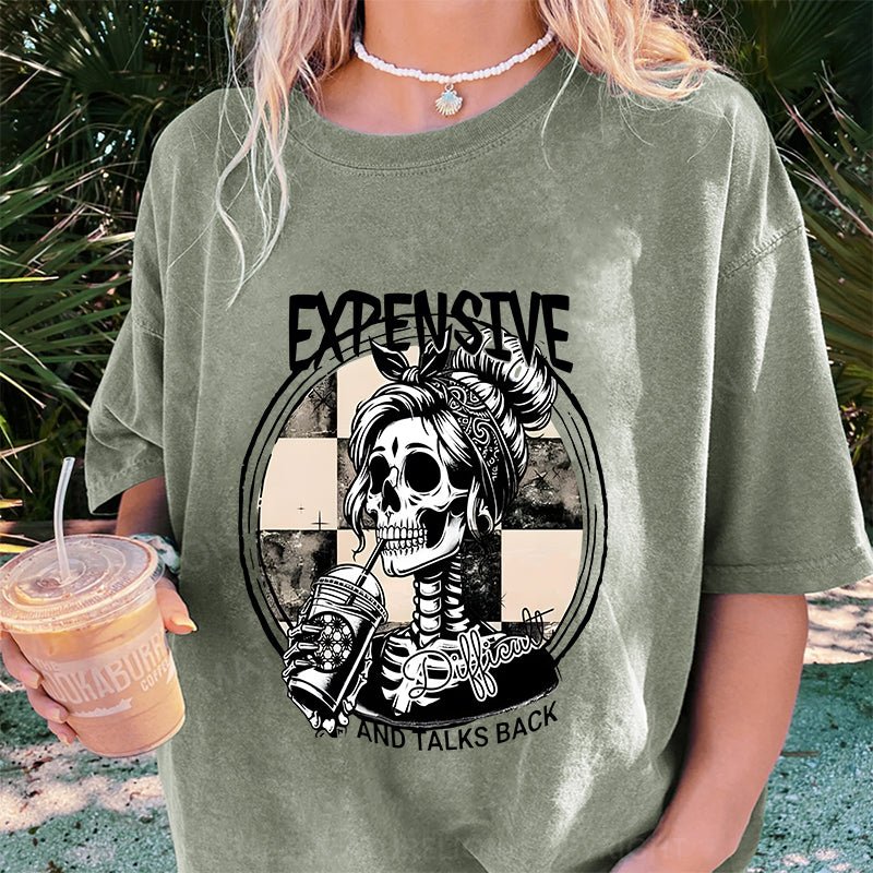 Maturelion Halloween Expensive Difficult And Talks Back DTG Printing Washed Cotton T-Shirt