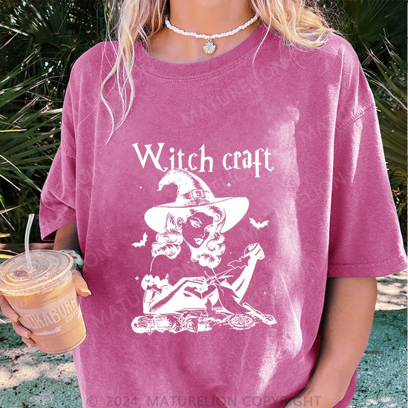 Maturelion Halloween Witch Craft DTG Printing Washed Cotton T-Shirt