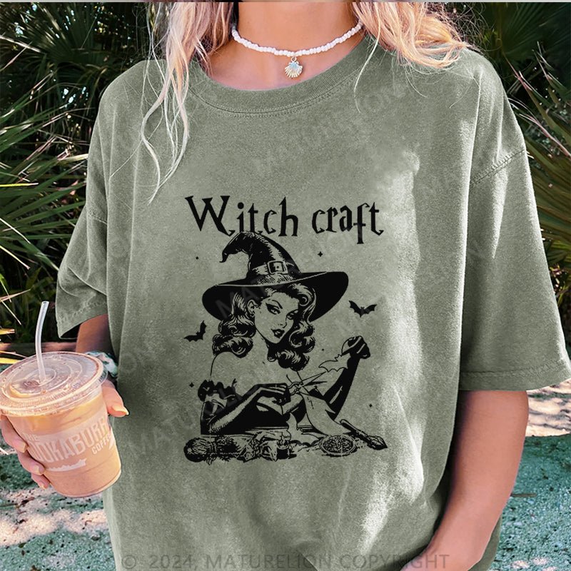 Maturelion Halloween Witch Craft DTG Printing Washed Cotton T-Shirt