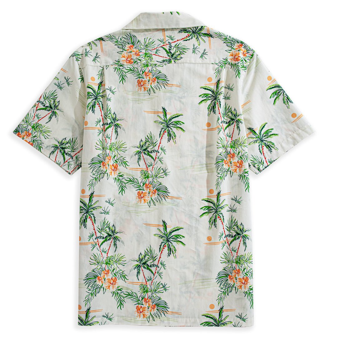 Maturelion Guys Coconut Tree Print Button Front Pocket Hawaiian Shirt