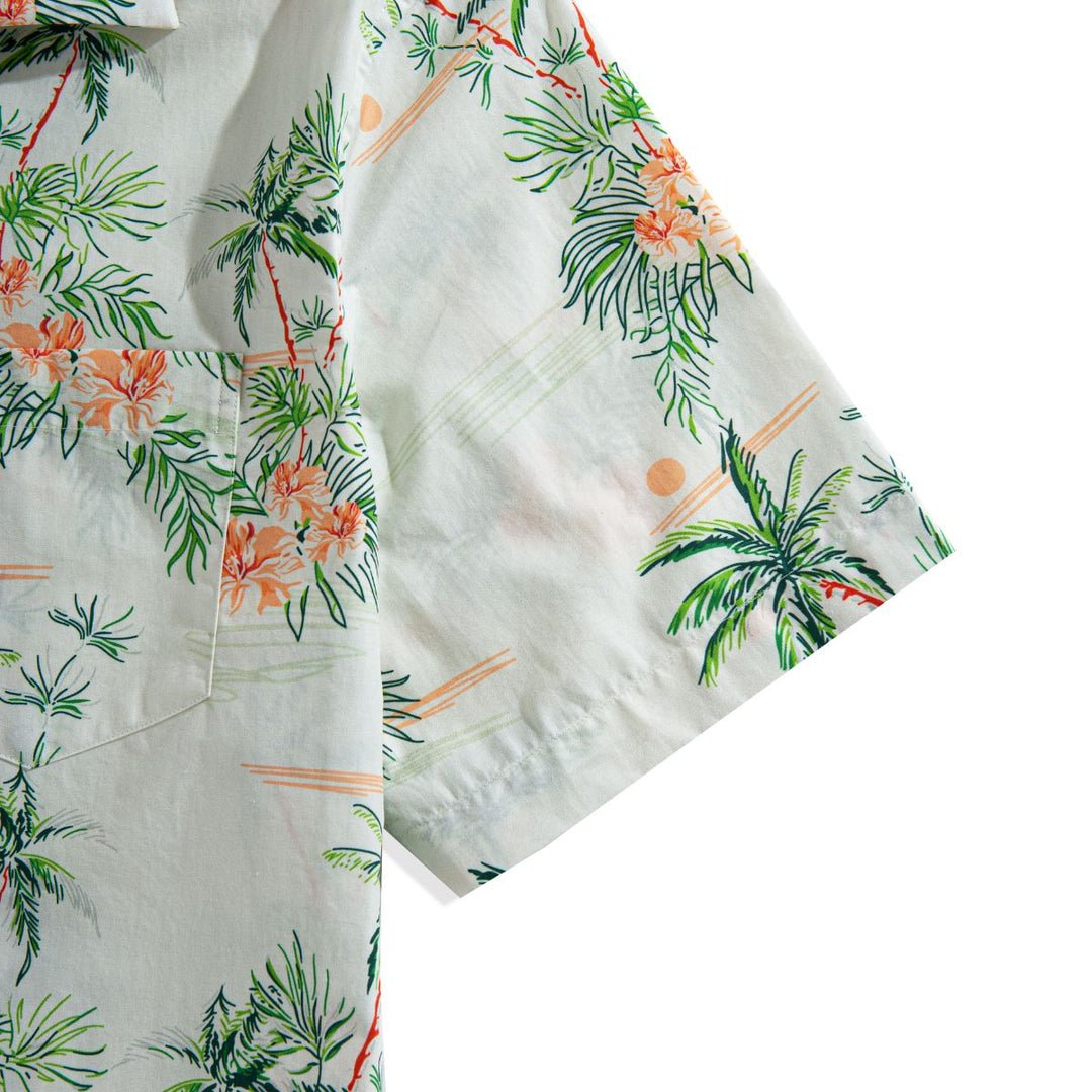 Maturelion Guys Coconut Tree Print Button Front Pocket Hawaiian Shirt