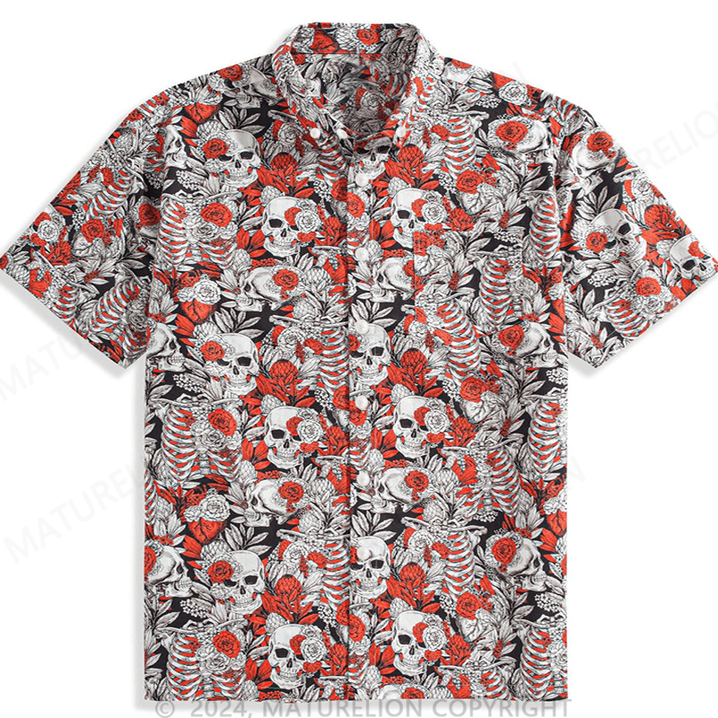 Maturelion Colorful Skull Flower Hawaiian Shirt