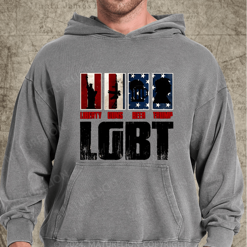 Maturelion American Flag LGBT Liberty Guns Beer Funny Washed Hoodie