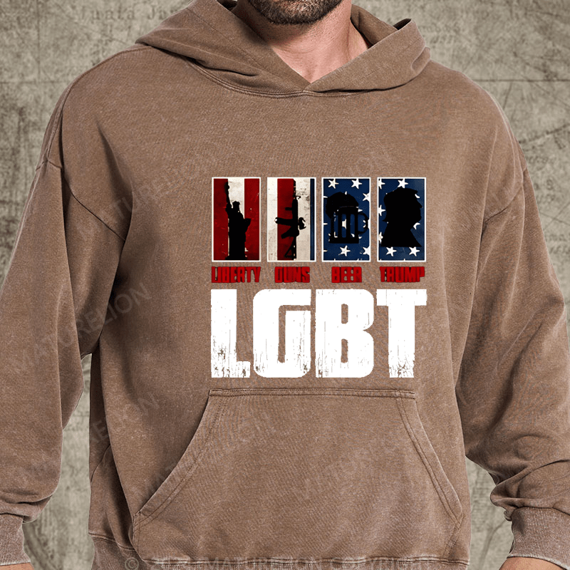 Maturelion American Flag LGBT Liberty Guns Beer Funny Washed Hoodie