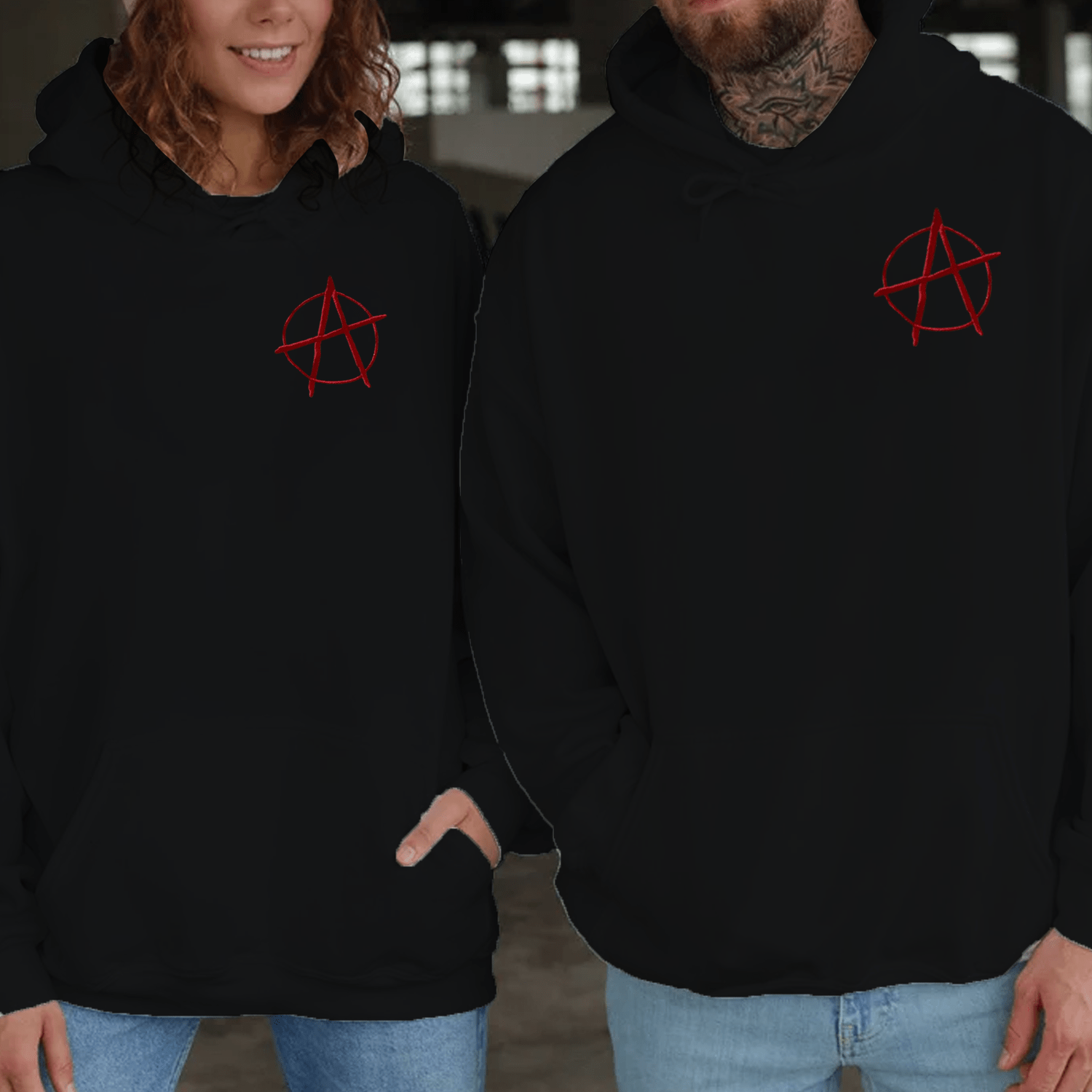 Maturelion Anarchy Embroidered Matching Set Couple Hoodie