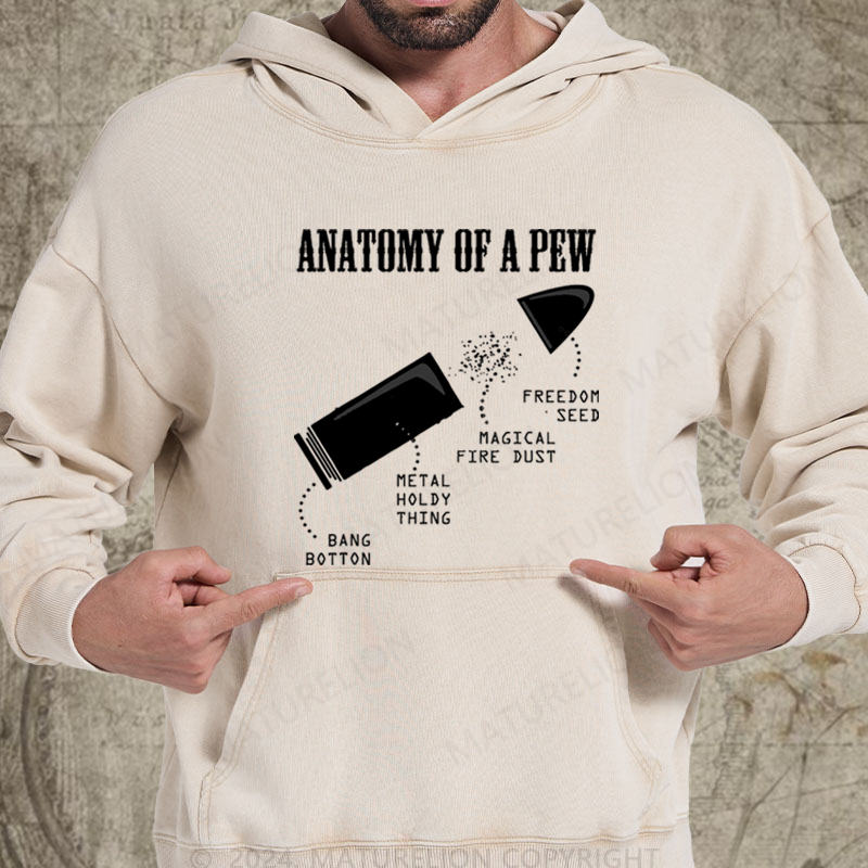 Maturelion Anatomy Of A Pew Funny Weapon Gun Bullet Proof on Unisex Baseball Washed Hoodie