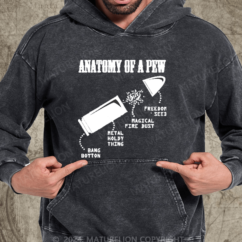 Maturelion Anatomy Of A Pew Funny Weapon Gun Bullet Proof on Unisex Baseball Washed Hoodie