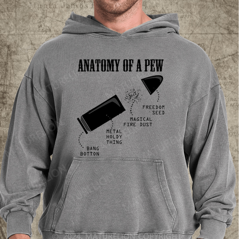 Maturelion Anatomy Of A Pew Funny Weapon Gun Bullet Proof on Unisex Baseball Washed Hoodie