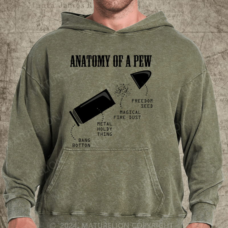 Maturelion Anatomy Of A Pew Funny Weapon Gun Bullet Proof on Unisex Baseball Washed Hoodie