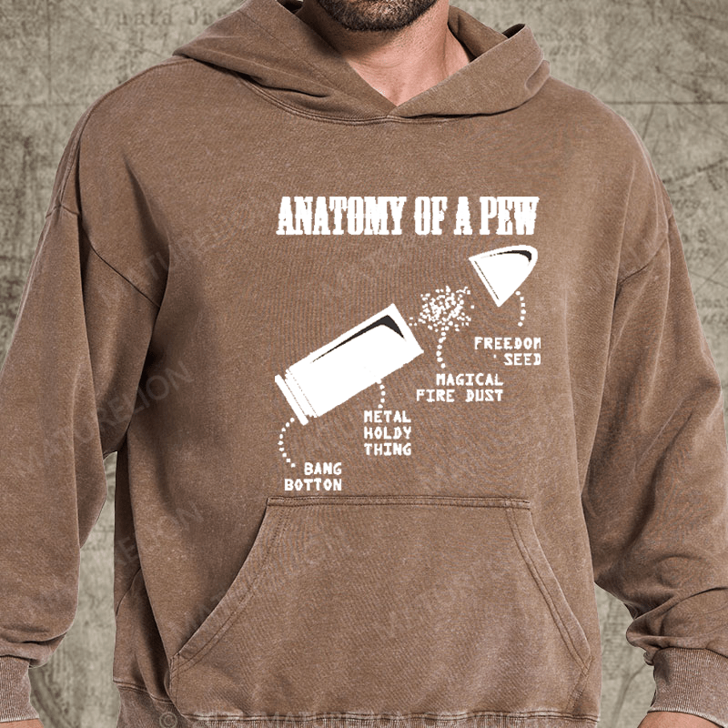 Maturelion Anatomy Of A Pew Funny Weapon Gun Bullet Proof on Unisex Baseball Washed Hoodie