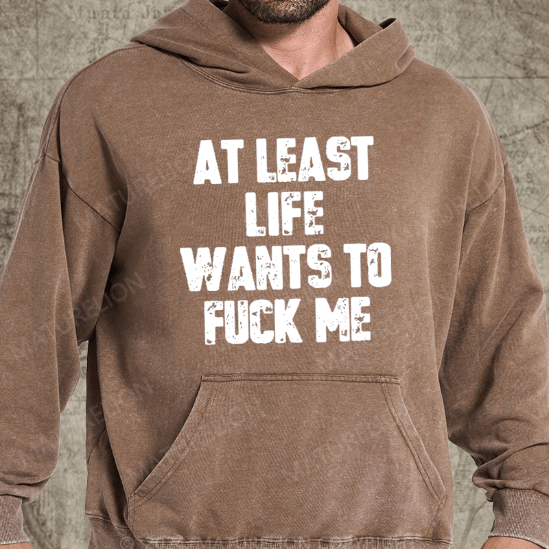 Maturelion At Least Life Wants To Fuck Me Vintage Washed Hoodie