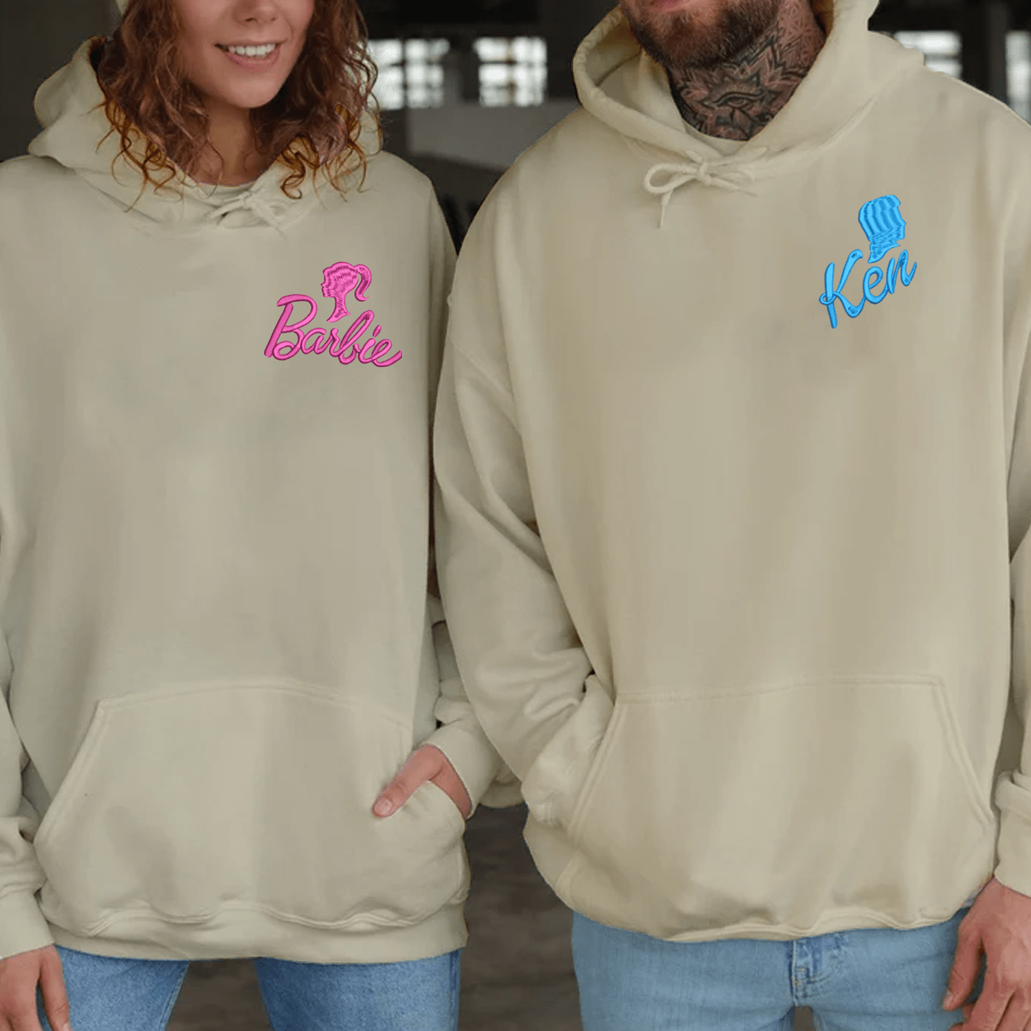 Maturelion Barb and Ken Embroidered Matching Embroidered Couple Hoodie