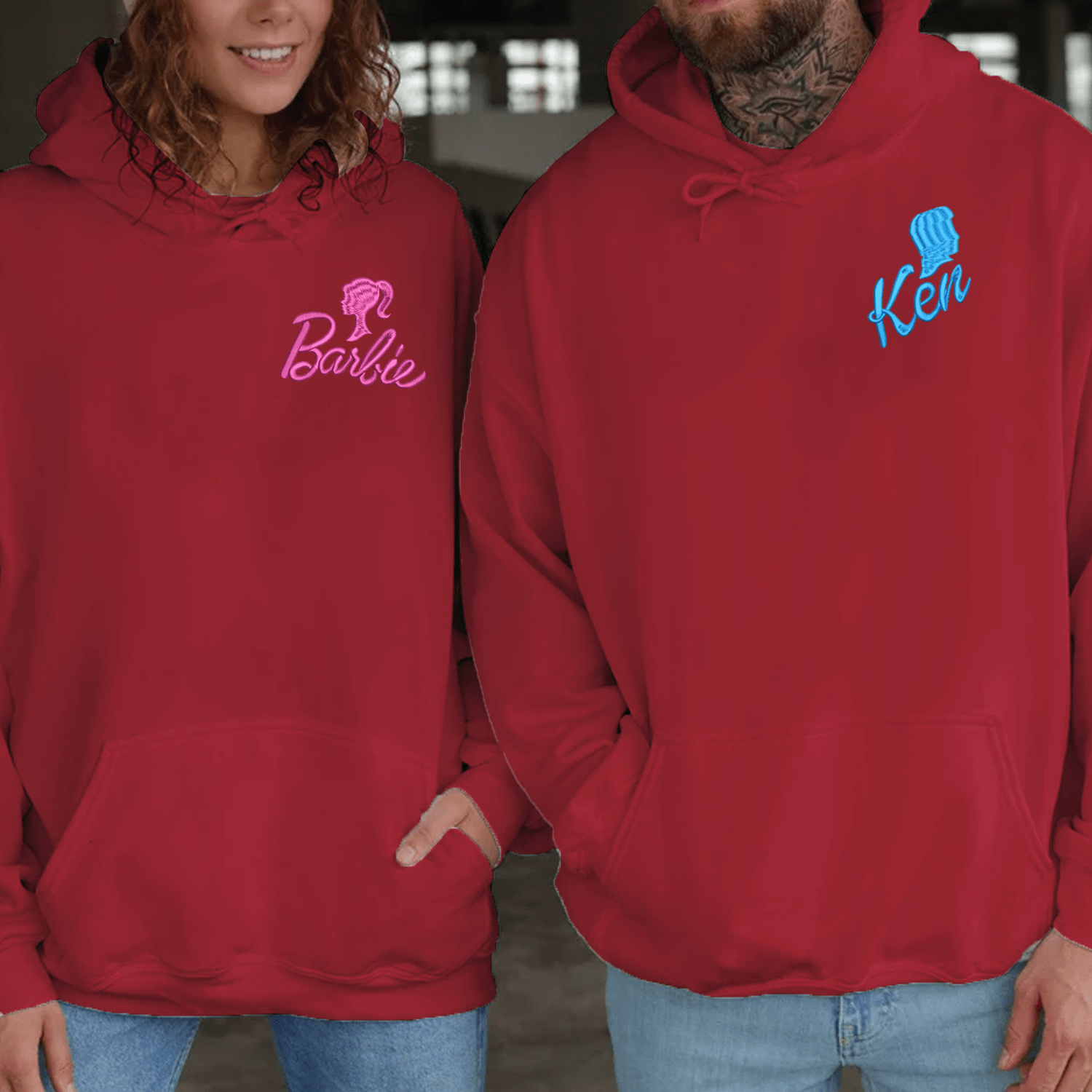 Maturelion Barb and Ken Embroidered Matching Embroidered Couple Hoodie