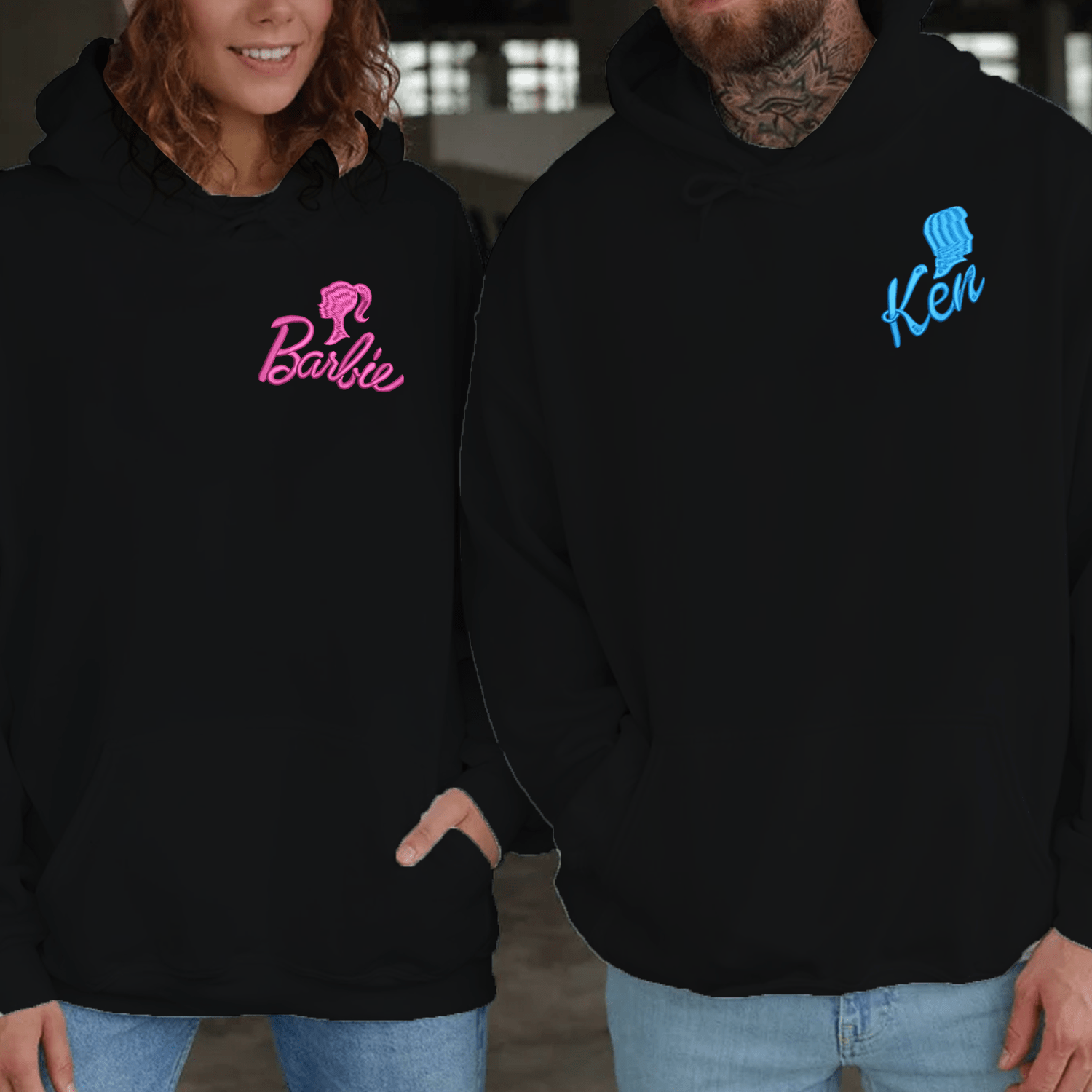 Maturelion Barb and Ken Embroidered Matching Embroidered Couple Hoodie