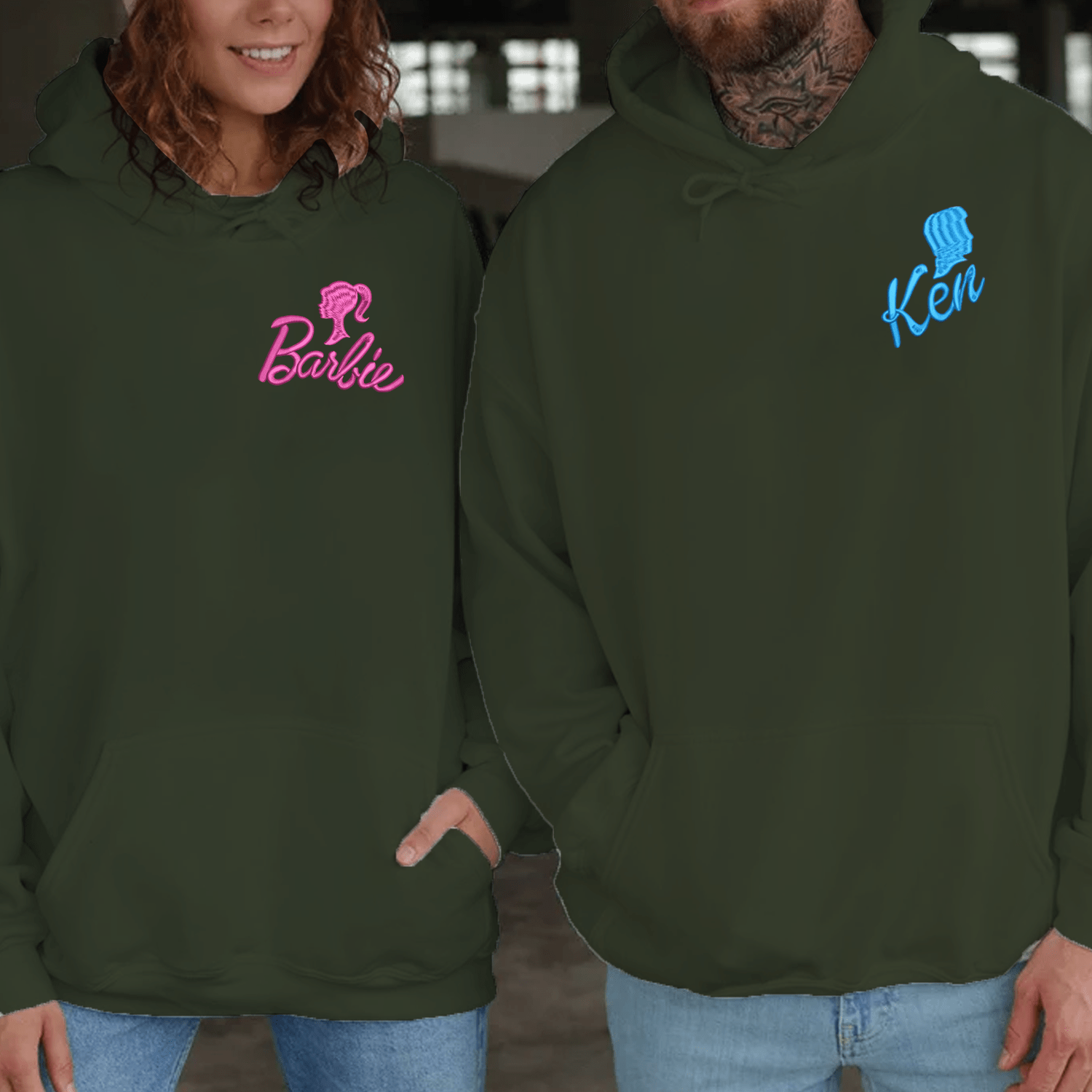 Maturelion Barb and Ken Embroidered Matching Embroidered Couple Hoodie