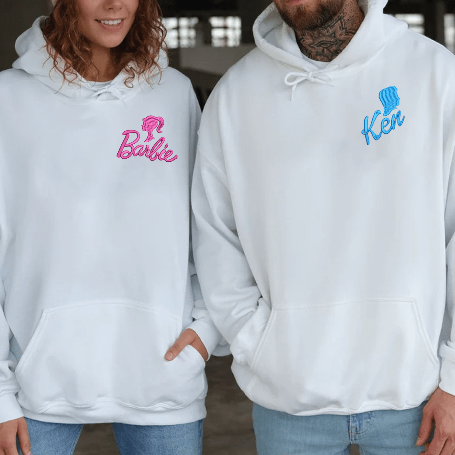 Maturelion Barb and Ken Embroidered Matching Embroidered Couple Hoodie