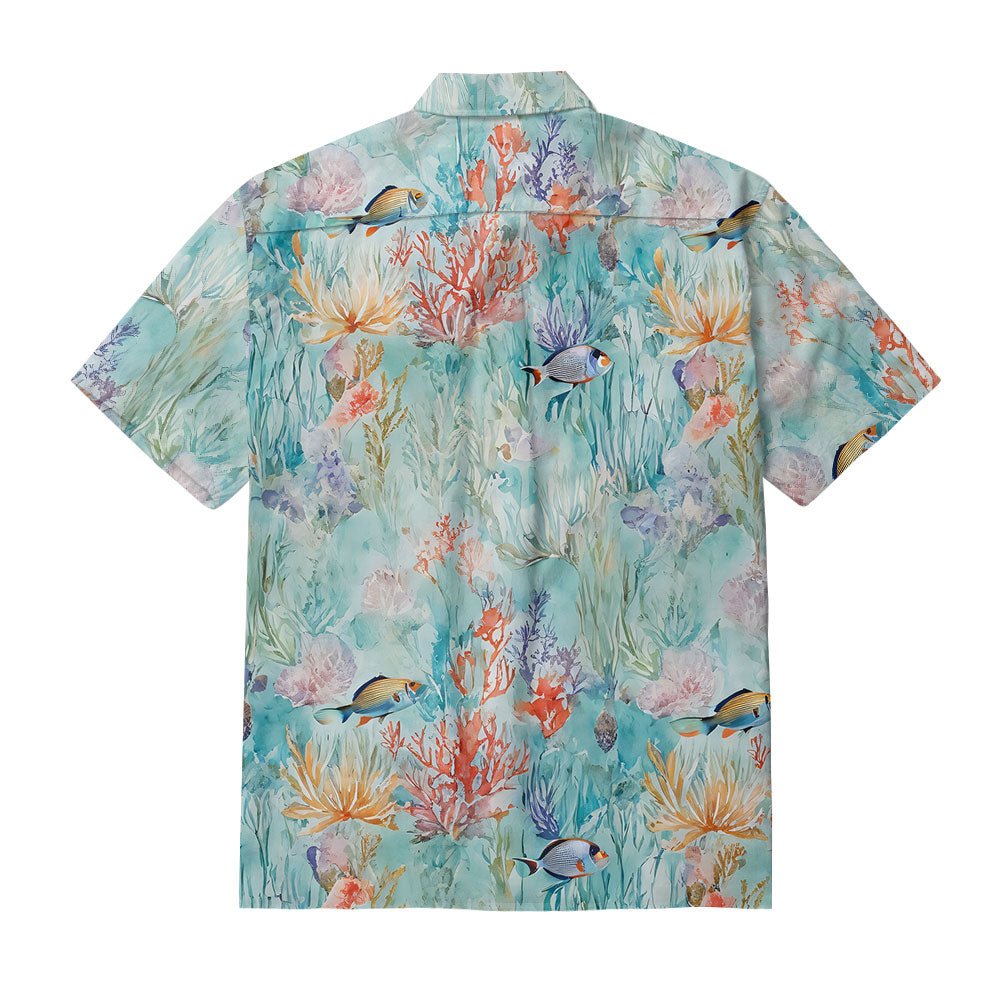 Maturelion Blue Sea Amusement Park Cotton Button-down Aloha Shirt Hawaiian Shirt