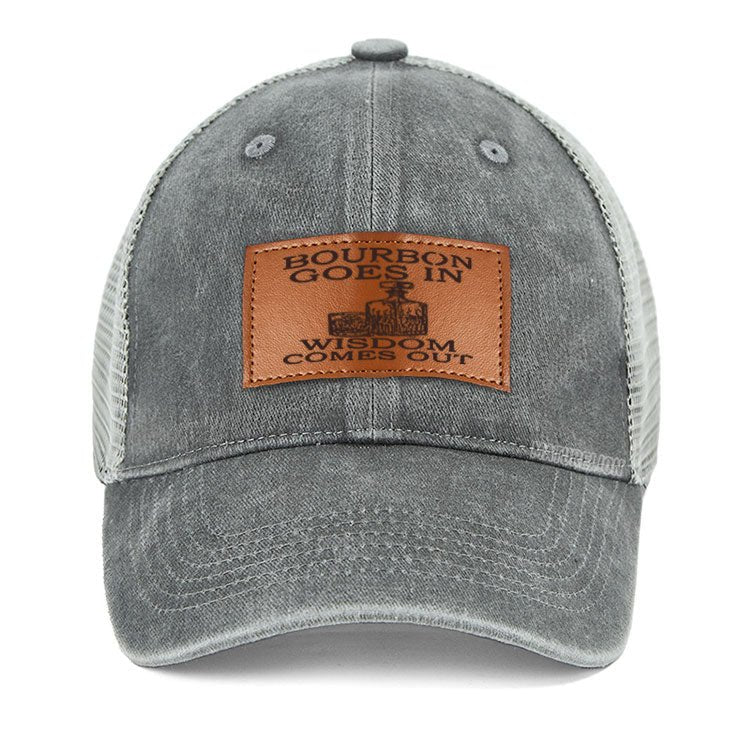 Maturelion Bourbon Goes In Wisdom Comes Out Leather Patch Cap