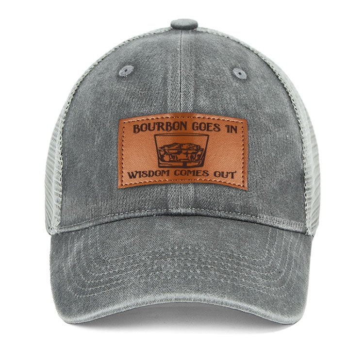 Maturelion Bourbon Goes In Wisdom Comes Out Leather Patch Cap