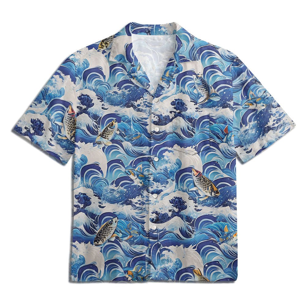 Maturelion Button Down Beach Holiday Aloha Print Hawaiian T-Shirt