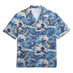 Maturelion Button Down Beach Holiday Aloha Print Hawaiian T-Shirt