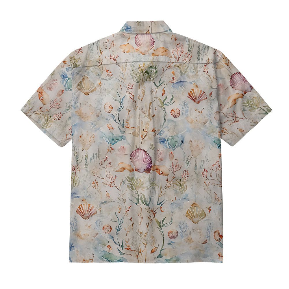 Maturelion Button Shell Ocean Collection Printed Cotton Casual Hawaiian T-Shirt