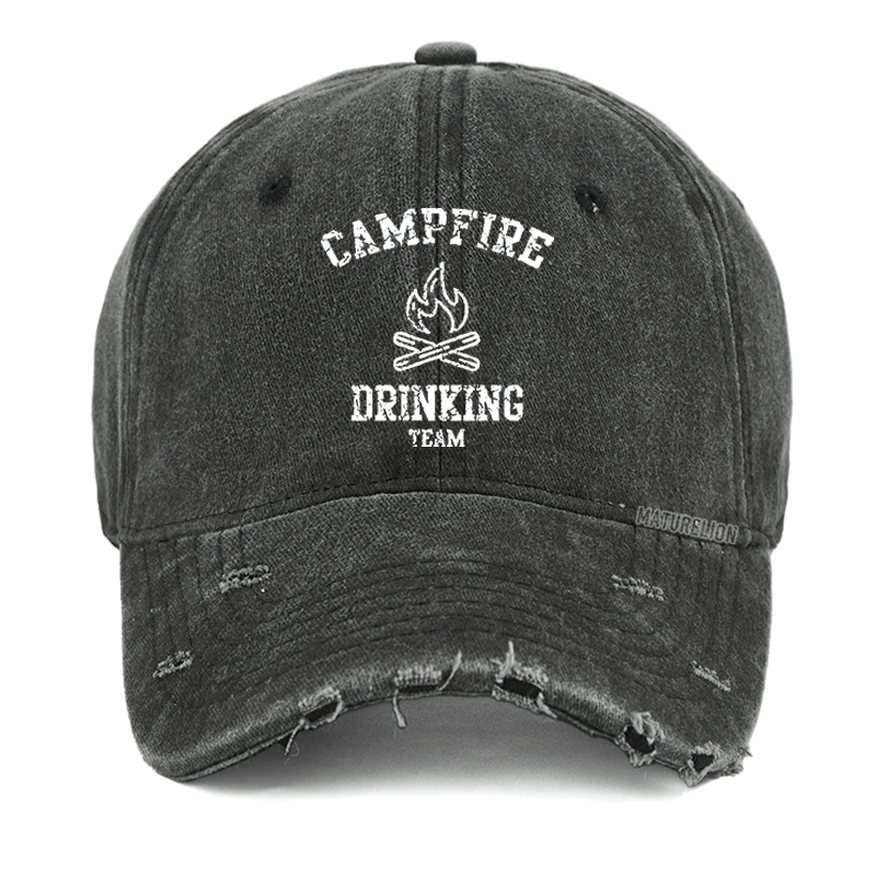 Maturelion Campfire Drinking Team Funny Gift Cap Washed Vintage Cap