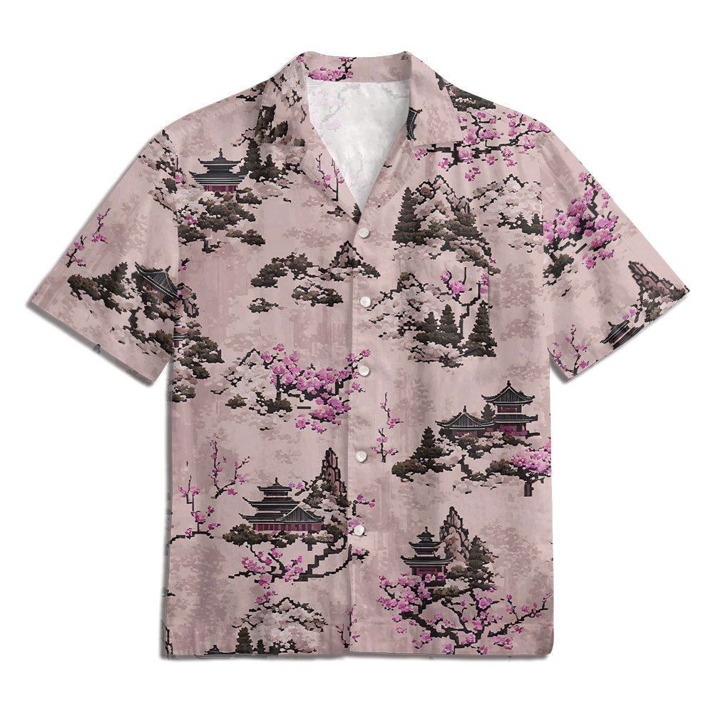 Maturelion Cherry Blossom Print Hawaiian T-Shirt