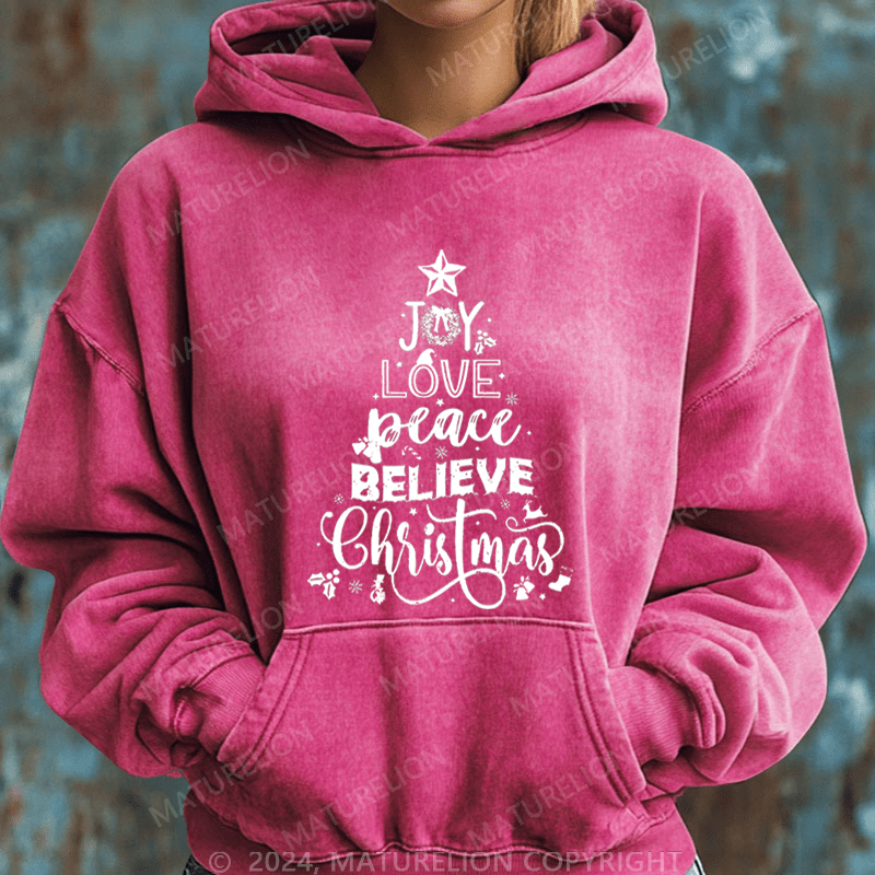 Maturelion Christmas Hoodie Joy Love Peace Believe Christmas Women Hoodie