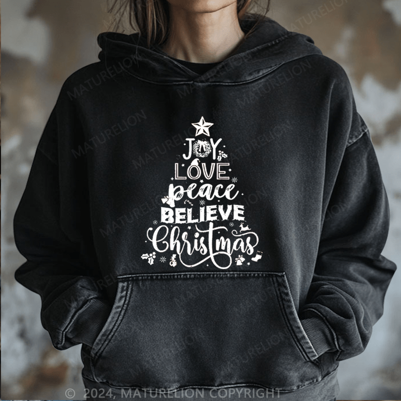 Maturelion Christmas Hoodie Joy Love Peace Believe Christmas Women Hoodie