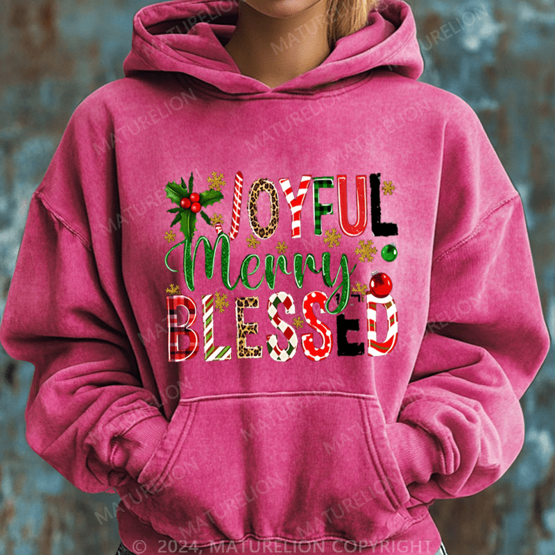 Maturelion Christmas Hoodie Joyful Merry Blessed Women Hoodie