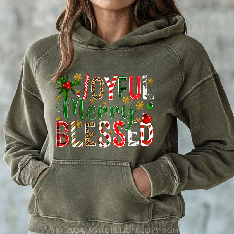 Maturelion Christmas Hoodie Joyful Merry Blessed Women Hoodie