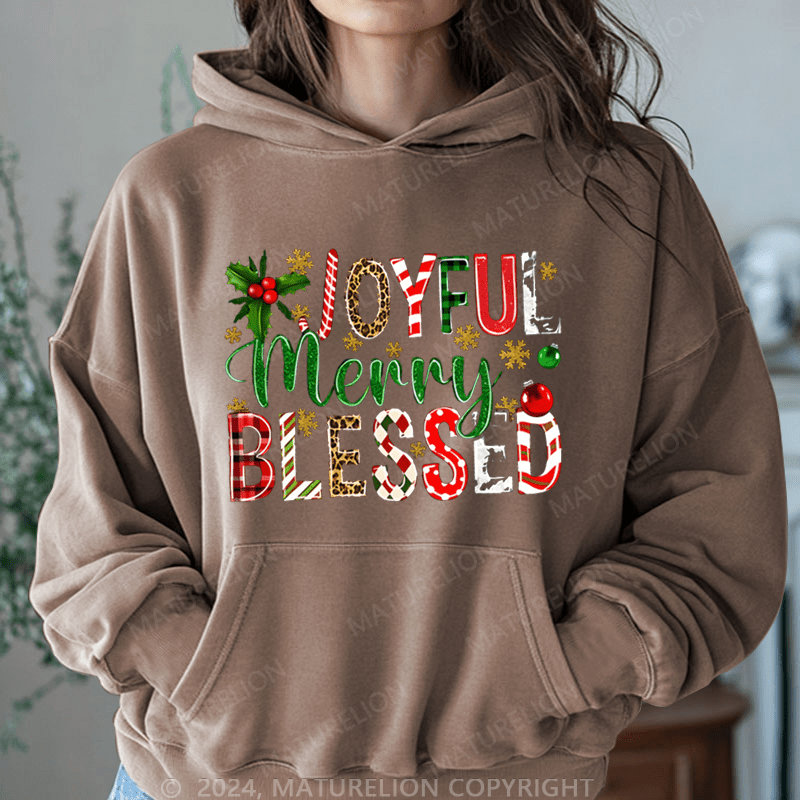 Maturelion Christmas Hoodie Joyful Merry Blessed Women Hoodie